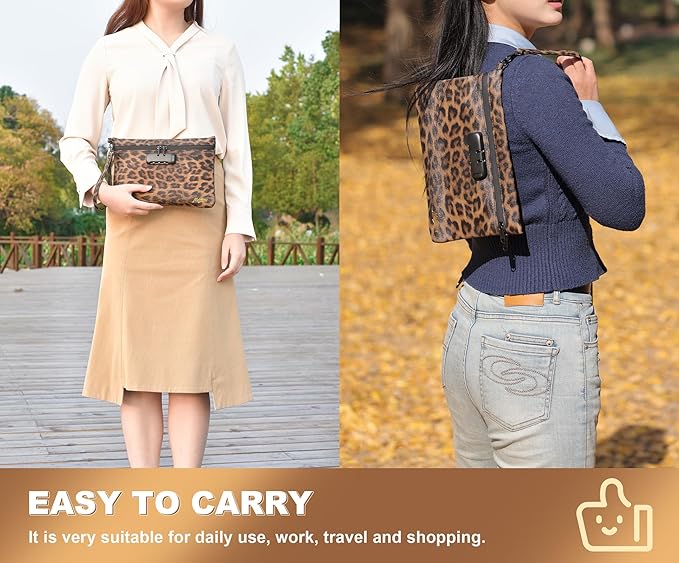 Storage Bag with Combination Lock and Accessories Travel Medicine Bag Container Money Cosmetic Organizer Great Christmas Gifts for Women Leopard