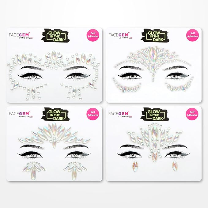 Face Gems Adhesive Glitter Jewel Tattoo Sticker Festival Gems Rave Party Body Make Up (GLOW IN THE DARK)