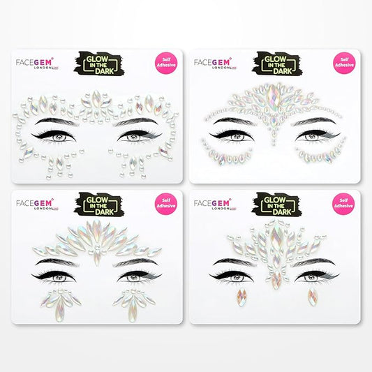 Face Gems Adhesive Glitter Jewel Tattoo Sticker Festival Gems Rave Party Body Make Up (GLOW IN THE DARK)
