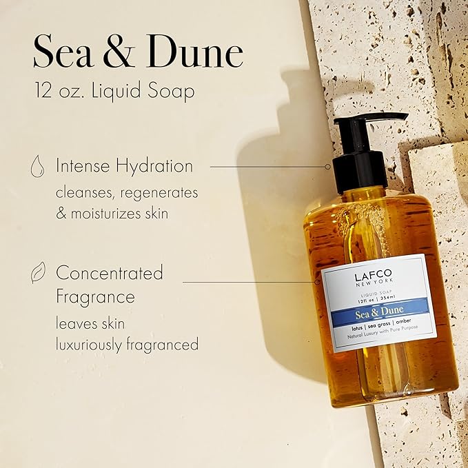 LAFCO New York Liquid Soap, Sea & Dune - 12 oz - Regenerates, Protects & Moisturizes - All Skin Types - Hypoallergenic, Synthetic Free & Cruelty Free - Made in Italy