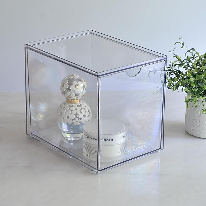 Youngever 2 Pack Large Stackable Organizer Drawers, Stackable Makeup Organizer, Stackable Makeup Storage, Clear Cosmetic Organizers, Makeup Organizer Drawers (6" x 8" x 7")