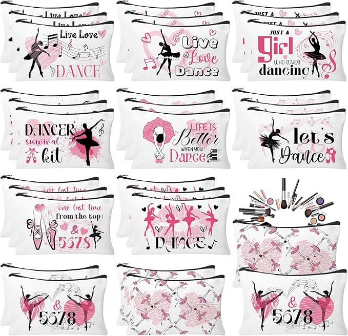 30pcs Dance Makeup Bag Dance Cosmetic Bags Dancer Gifts Survival Kit Pouch Travel Toiletry Bag Dance Team Gifts for Girls Women Dance Teacher Competition