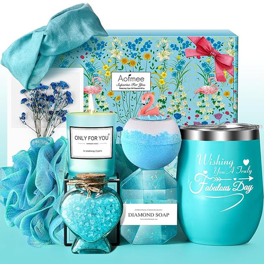 Birthday Gifts for Women, Spa Gift Baskets for Women Mom Her Wife Best Friends Girlfriend Teen Girls Sister Teacher Nurse, Unique Blue Self Care Relaxing Gifts for Christmas Valentines Mothers Day
