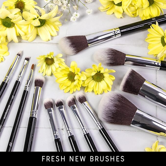 Niré Beauty 15piece Award Winning Professional Makeup Brush Set: Vegan Makeup Brushes with Case, Makeup Sponge, Brush Cleaner, Guide, Gift Box