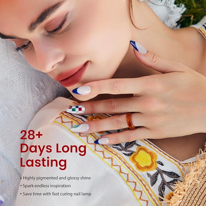 Beetles Gel Nail Polish Kit with Uv Light 53 Pcs Christmas Gift for Women 32 Colors Red Blue Glitter Gel Polish Set Base Top Coat Cuticle Oil and Builder Blooming Gel