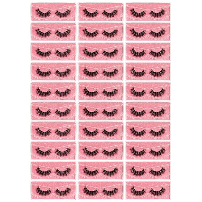 FARRED Wholesale Fluffy Dramatic Bulk Lashes 30 pairs Pack Individual Box 15mm Volume Faux Mink Eyelash Thick 8D Fake Lash Short Natural Look Eyelashes (F01-30 pairs)