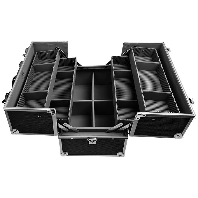 SHANY Essential Pro Makeup Train Case Cosmetic Box Portable Makeup Case Cosmetics Beauty Organizer Jewelry storage with Locks, Multi Compartments Makeup Box and Shoulder Strap - Jet black