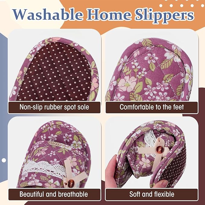 Mepase 8 Pairs Cotton House Indoor Slippers for Guests Washable Home Open Toe Slippers for Women Men