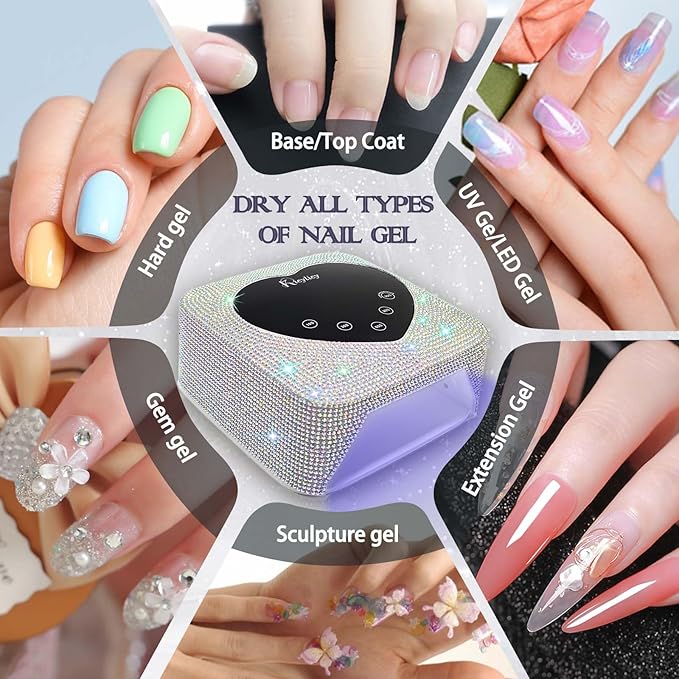 UV LED Nail Lamp for Nails, Kicylicy UV Nail Lamp 72W,Cordless UV Nail Lamp for Gel Polish, Rechargeable Diamond LED Nail Dryer with 5 Timer Settings, Touch Control&Auto Sensor for Salon&Home