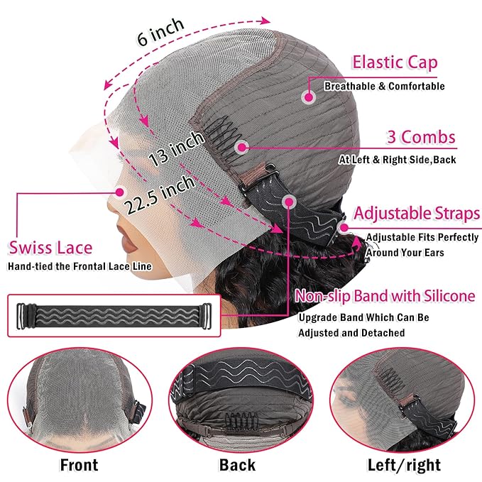 13x6 Deep Wave Lace Front Wigs Human Hair Glueless Wigs Human Hair 180% Density HD Transparent Lace Front Wigs Human Hair Pre Plucked Bleached Knots Curly Lace Front Wig Human Hair 20 Inch