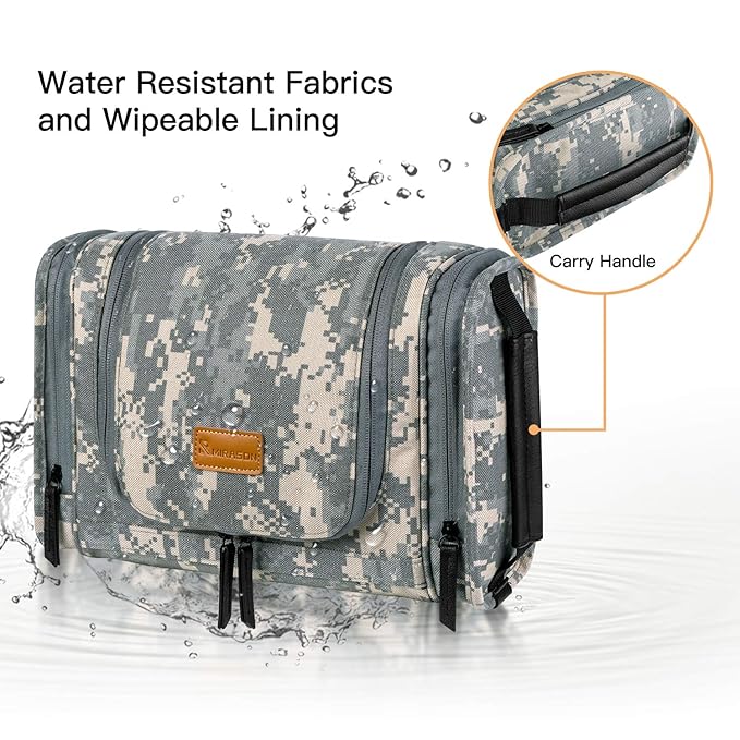 MIRASON Hanging Toiletry Bag for Men Dopp Kit Waterproof Travel Organizer Bag with Sturdy Metal Hook and Handle for Bathroom Shower Camping Toiletry Bag Gift for Men (Camo)