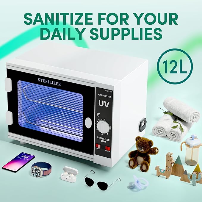 Nail Tool Cabinet, 12L Large Capacity Sanitizer Box Cleaning Supplies, Multi-Functional Nail Cleaner Box Manicure Tool Cleaning Cabinet Equipment Sanitizing for Beauty, Toys, Towels, Nail Salon Tool