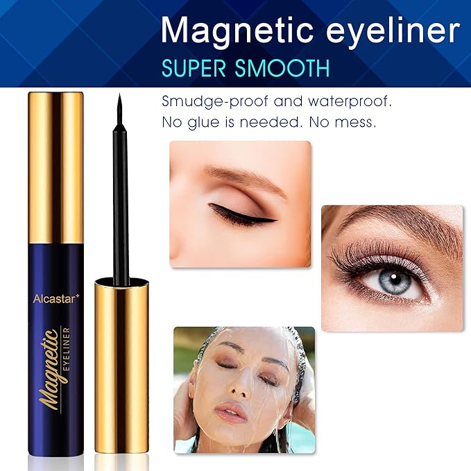 Alcastar Magnetic Eyelashes with Eyeliner Kit, Magnetic Lashes Natural Looking with, Reusable,Long Lasting, Easy Apply,Cruelty-Free. (ATZ1004A-3)