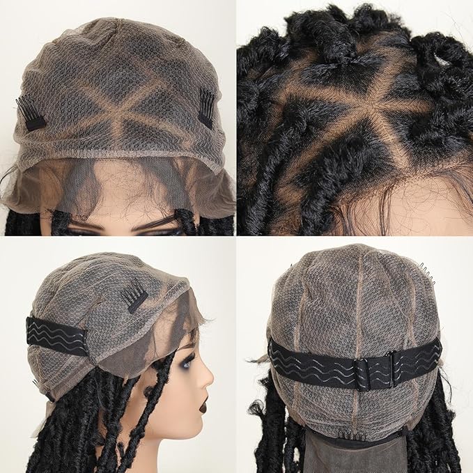 45 inch Butterfly Locs Wig, Extra Long Knotless Big Triangle Part Full Double Lace DistressedLocs Wigs, Butterfly Faux Locs Wigs Pre-Plucked with Baby Hair