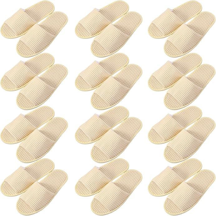 12 Pairs Disposable Slippers for Guests Open Toe Spa Slippers Bulk Disposable Sandals Soft Fleece for Man Women Spa Hotel Wedding Shoeless Home