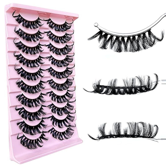 Russian D Curl Strip Lashes Fluffy False Eyelashes Natural Lashes 15-20mm Fake Lashes Pack Volume Eye Lashes 10 Pairs Faux mink lash Multipack