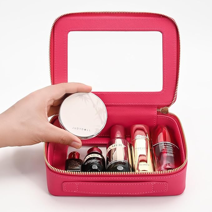 Aveniee Clear Makeup Bag for Women, Clear Cosmetic Case Travel Toiletry Bag, Heavy Duty Makeup Organizer Car Bag for Accessories with Clear Windows & Gold Zippers(PitayaPink)