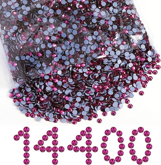 Beadsland Hotfix Rhinestones Bulk, 14400PCS Crystal Hot Fix Rhinestones for Crafts Clothes DIY Decoration, Fuchsia, SS10, 2.7-2.9mm