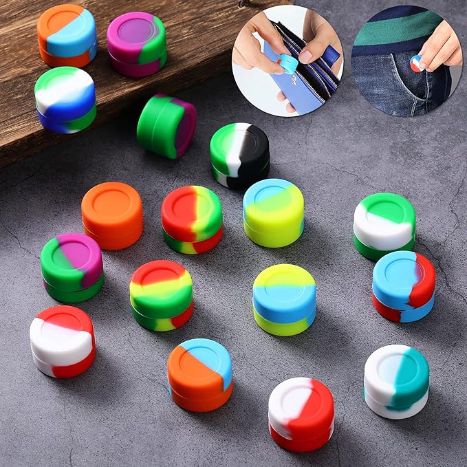 Outus 50 Pcs 2 ml Silicone Wax Containers Non-stick Silicone Wax Containers Multi Use Storage Jars Oil Concentrate Bottles for Home Kitchen Travel, Assorted Colors