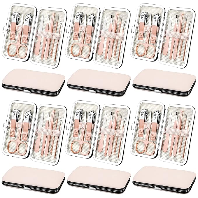 Geosar 12 Sets Manicure Set Nail Clippers Pedicure Kit 8 in 1 Stainless Steel Professional Grooming Kits Nail Care Tools with Travel Case for Men Women(Rose Gold)