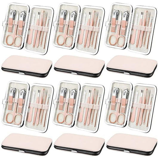 Geosar 12 Sets Manicure Set Nail Clippers Pedicure Kit 8 in 1 Stainless Steel Professional Grooming Kits Nail Care Tools with Travel Case for Men Women(Rose Gold)