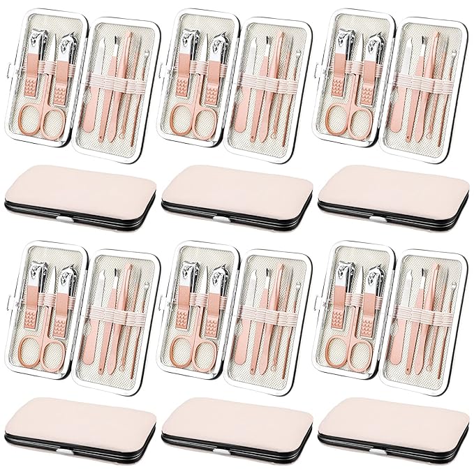 Geosar 12 Sets Manicure Set Nail Clippers Pedicure Kit 8 in 1 Stainless Steel Professional Grooming Kits Nail Care Tools with Travel Case for Men Women(Rose Gold)