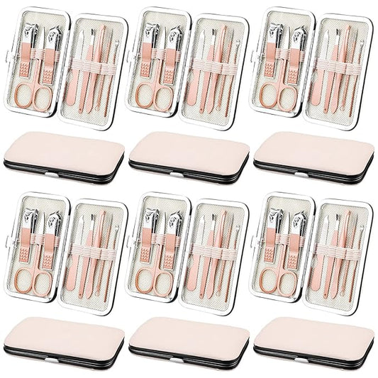 Geosar 12 Sets Manicure Set Nail Clippers Pedicure Kit 8 in 1 Stainless Steel Professional Grooming Kits Nail Care Tools with Travel Case for Men Women(Rose Gold)