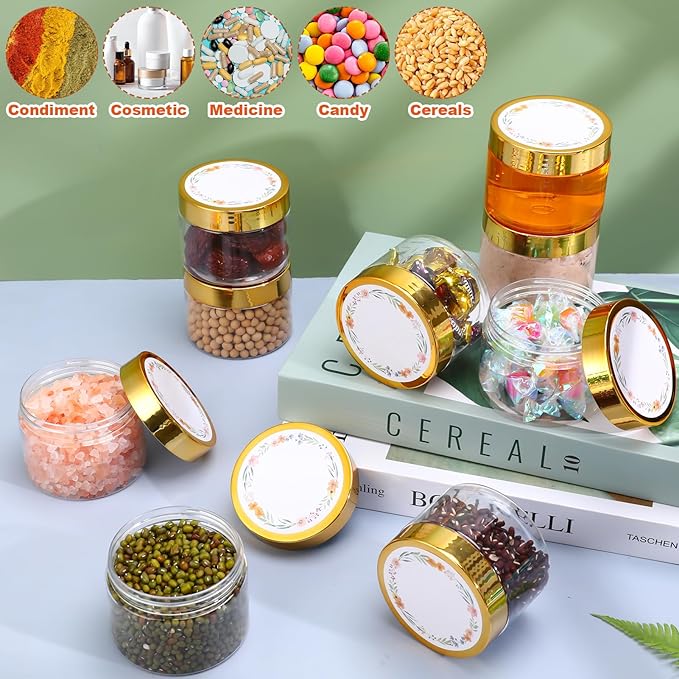32 Pack 5 oz Plastic Jars with Gold Lids, Clear Empty Body Butter Containers Travel Size Cosmetic Bottles for Make Up and Food Storage