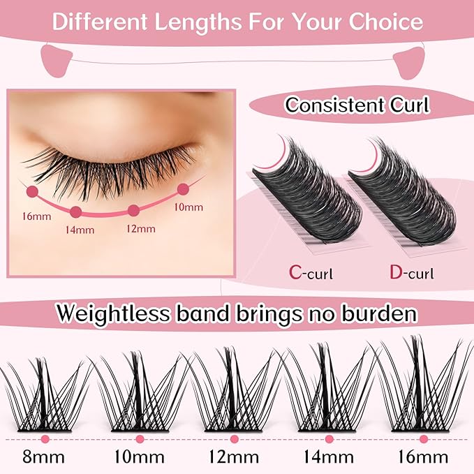 Cluster Eyelashes, 72 Pieces Individual Eyelashes, Eyelash Cluster DIY Eyelash Extensions, Super Thin Band Reusable Soft & Comfortable (Dazzle-D-12 mm)