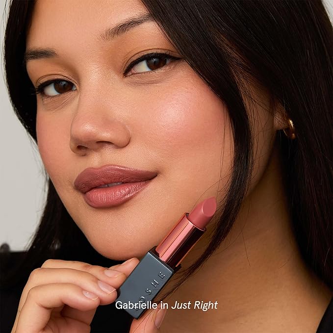 SOSHE Beauty - Ceramide Refillable Lip Silk | Sheer Hydrating, Silky, Buildable Lipstick | Ceramides, Vitamin E, Shea Butter | Cruelty-Free, Certified Plastic Negative (Just Right - Pink Neutral)