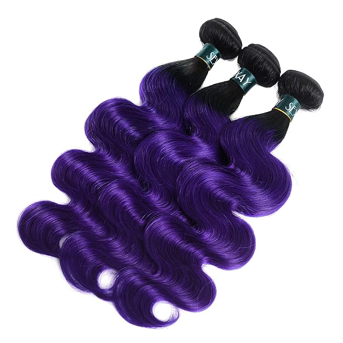 Purple Bundles Body Wave Human Hair Weave 3 Bundles 161820inch Virgin Hair, Brazilian Remy Hair Ombre 1b/Purple 2 Tone Ombre Hair Wavy For Women(161820)