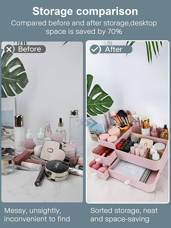 ONXE Makeup Organizer with Drawers,Large Capacity Countertop Organizer for Vanity,Bathroom and Bedroom Desk Cosmetics Organizer for Skin Care,Brushes, Eyeshadow, Lotions, Lipstick, Nail Polish