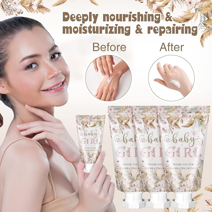 48 Sets Boho Baby Shower Hand Cream Gifts Baby Shower Party Favors for Guests Baby Girl Hand Cream Gift Bulk Travel Size Hand Lotion Set for Guest