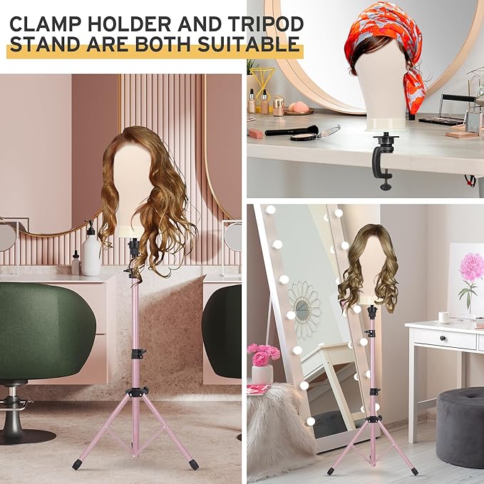 Klvied Reinforced Wig Mannequin Stand with Head Set,Rose Golden