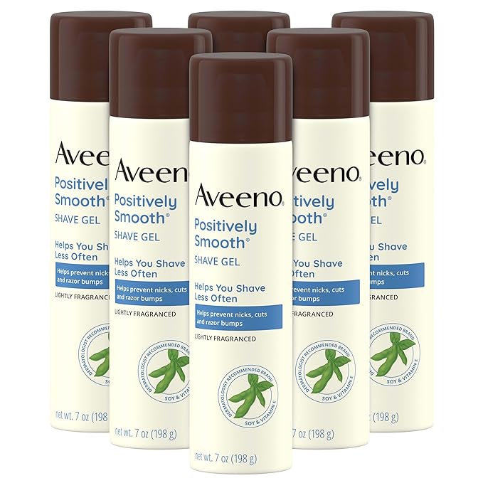 Aveeno Positively Smooth Moisturizing Shave Gel with Soy, Aloe & Vitamin E helps Prevent Nicks, Cuts & Razor Bumps, Creamy Shave Gel for a Close, Smooth Shave, Lightly Fragranced, 7 oz, 6 Pack