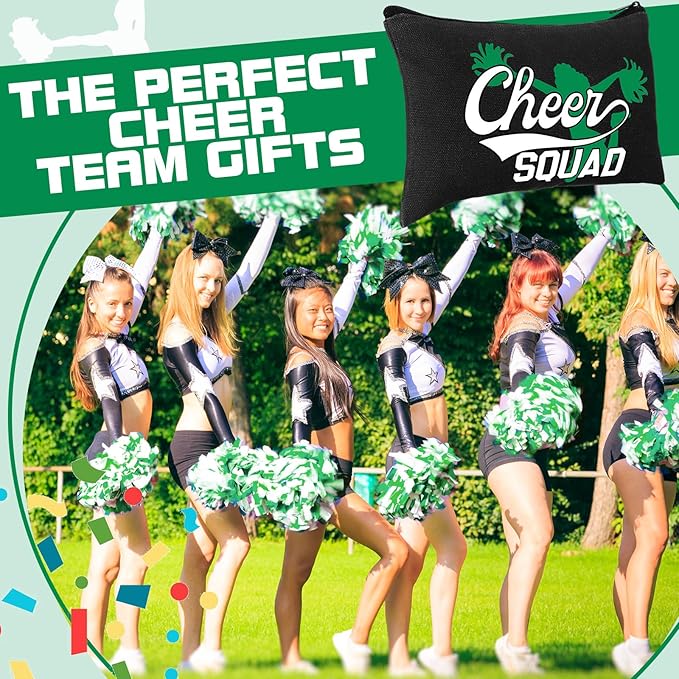 Pinkunn 20 Pcs Cheer Makeup Bags Bulk Cheerleader Gifts for Women Canvas Cheer Cosmetic Pouch Toiletry Zipper Makeup Case Cheerleading Portable Travel Pouch Team Accessories(Green)