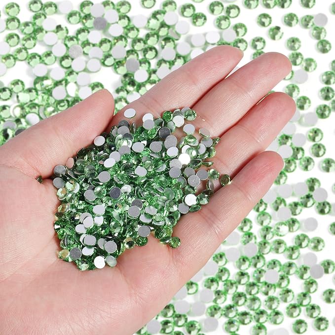 Beadsland Flatback Rhinestones Bulk,14400pcs Green Rhinestones for Nails Crafts Clothes DIY Decoration, Light Green/Peridot, SS16, 3.8-4.0mm