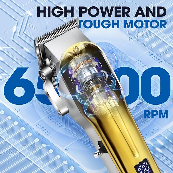 2 in 1 Hair Clipper for Men, Gold Clipper for Barber, Wired or Wireless Use, Clipper and Trimmers Set Professional, Zero Gap Beard Trimmer, with LED Display, 6500 RPM, Barber Kit