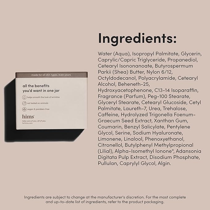 hims Goodnight Wrinkle Cream for Men - Hydrating Men's Face Moisturizer with Hyaluronic Acid, Shea Butter & Caffeine - Reduces Wrinkles While You Sleep - 1 fl oz