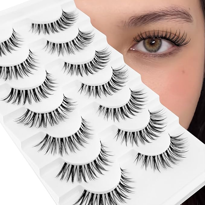 Natural Lashes Wispy False Eyelashes Natural Look NINGLASH Fake Eyelash 14mm Faux 3D Lash Strips 7 Pairs Cat Eye Lash Pack