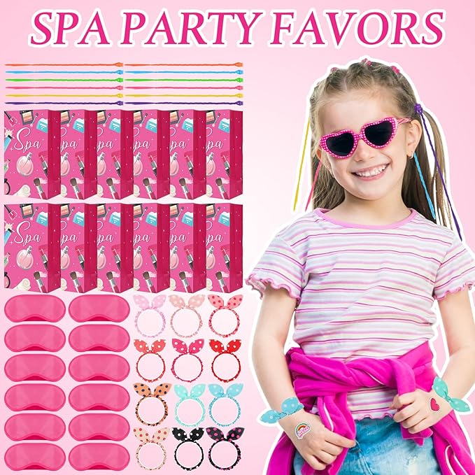170 Pcs Spa Party Favors for Girls Multiple Spa Party Supplies Include Tote Bags Nail File Eye Mask Toe Separators Nail Stickers Cute Hairbands Hair Circle Colored Hair Braids Clip