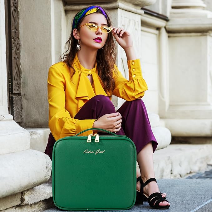 Makeup Travel Train Case with Mirror LED Light 3 Adjustable Brightness Cosmetic Bag Portable Storage Adjustable Partition Waterproof Makeup Brushes Makeup Jewelry Gift for Women