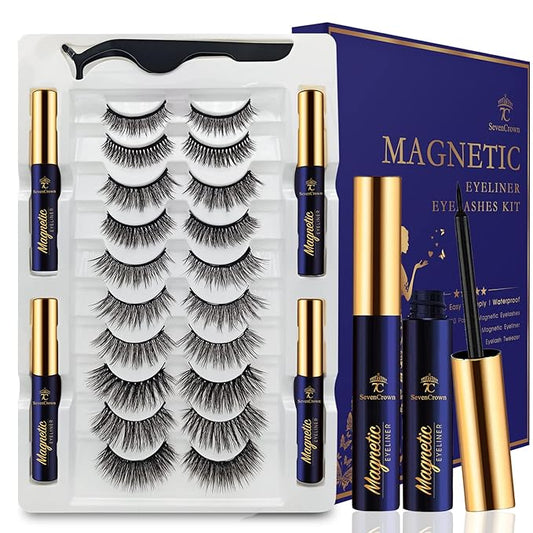 4 Tubes Magnetic Eyeliner and Lashes Kit, Upgraded 3D Magnetic Eyelashes with Eyeliner Kit with Applicator,Magnetic Lashes Natural Look, Easy Eyelash to Apply,Magnet Eyelashes 10 Pairs.