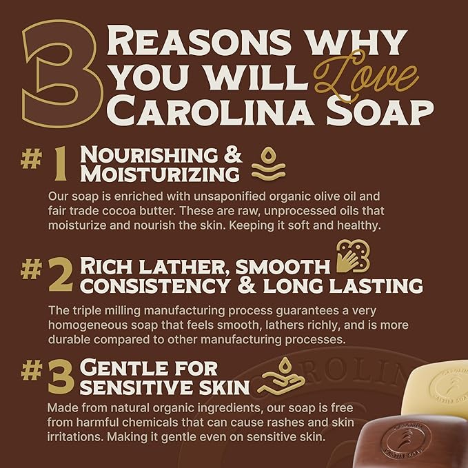 Carolina Castile Soap Vegan Castile Bar Soap – Variety Pack of Natural Soap for Men, Women, and Kids – Gentle, Hydrating Castile Soap Bars with Organic Cocoa Butter and Olive Oil, 5 Oz. Each