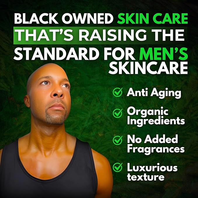Luxury Mens Skincare - Organic - Retinol Face Cream - Non Greasy - Shea Butter - Green Tea - Look Younger - Easy Pump - Anti Aging Mens Face Cream - Hydrating - Black Owned (1.7 oz)