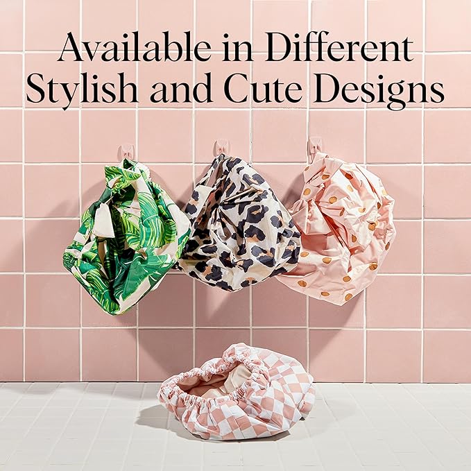 Kitsch Luxury Shower Caps for Women Reusable Waterproof - Large Shower Cap for Women and Men, Non-slip, Quick-dry Hair Cap for Long & Short Hair, Comfortable and Stylish Design - Palm Leaves