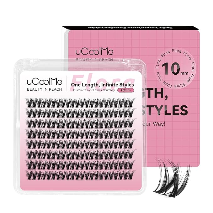 Flora Lash Clusters One Length 10mm D Curl Individual Lashes Eyelash Clusters DIY Eyelash Extension 0.05mm Ultra-Thin Black Lash Band(Flora,Only 10mm)