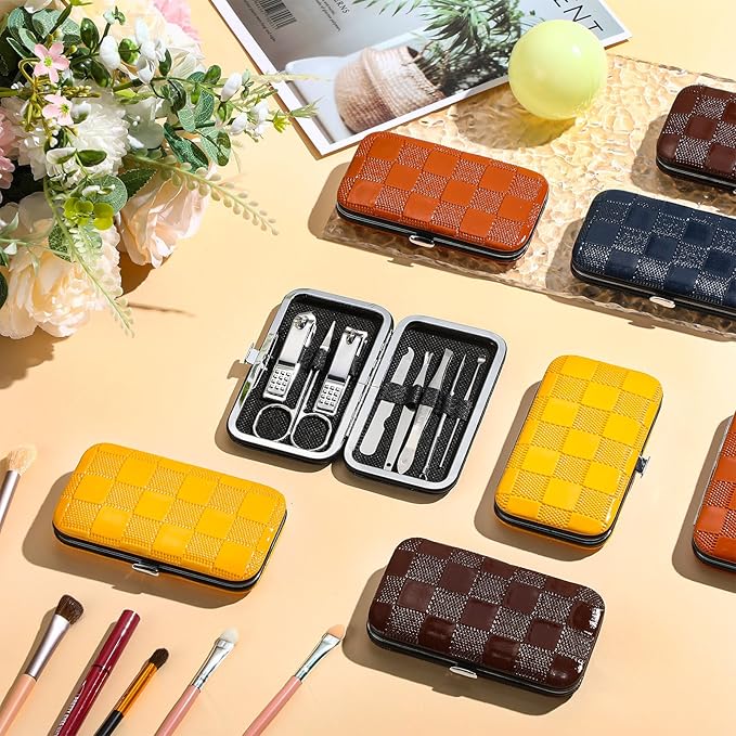 24 Sets Manicure Bulk Mothers Day Gifts Professional Nail Care Kit Nail Clippers Kit 8 in 1 Stainless Steel Pedicure Set with Travel Case Portable Grooming Kits for Men Women Friends(Retro)