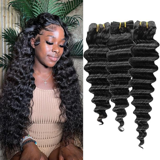 Loose Deep Wave Bundles Human Hair 26 28 30 inch 3 Bundles Deep Wave Loose Wavy Brazilian Hair Bundles Natural Black Color