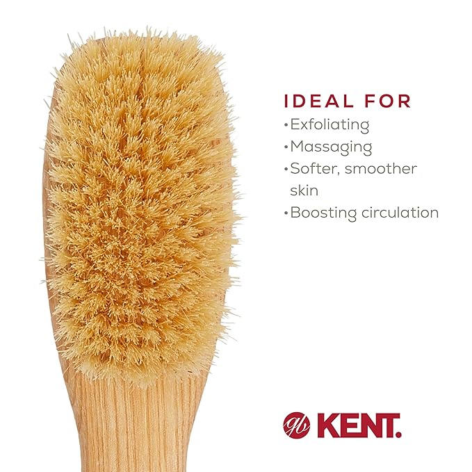 Kent FD5 Beechwood Wood Long Handle Shower Bath Body Brush. for Skin Exfoliate and Massage. 100% Boar Bristles. Best Back Body, Foot and Leg Scrubber Brushing for Wet and Dry Body. Made in England